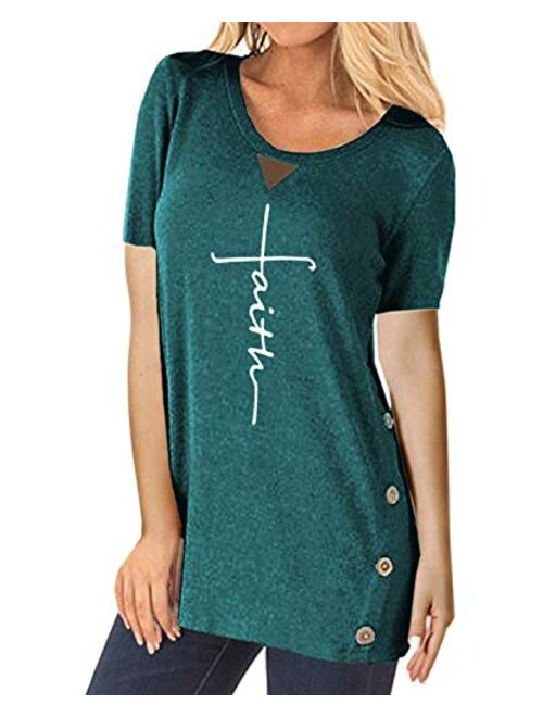 ZILIN Women's Faux Suede Elbow Patch T-Shirt Long Sleeve Letter Print Tunic Shirts Tops