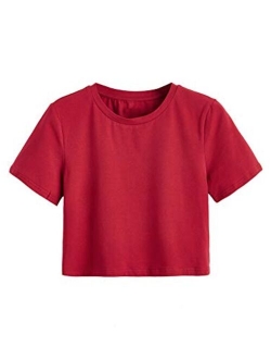 Women's Casual Short Sleeve Crew Neck Basic Crop Top T Shirts