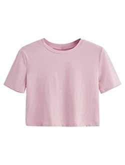 Women's Casual Short Sleeve Crew Neck Basic Crop Top T Shirts