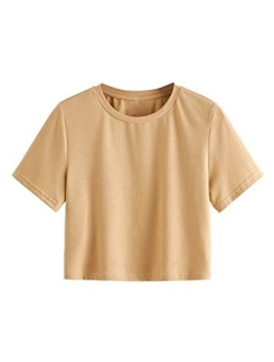 Women's Casual Short Sleeve Crew Neck Basic Crop Top T Shirts