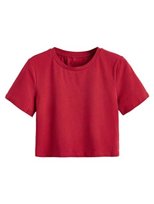 SweatyRocks Women's Casual Short Sleeve Crew Neck Basic Crop Top T Shirts