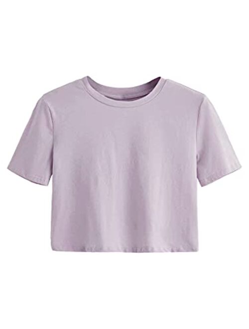 SweatyRocks Women's Casual Short Sleeve Crew Neck Basic Crop Top T Shirts