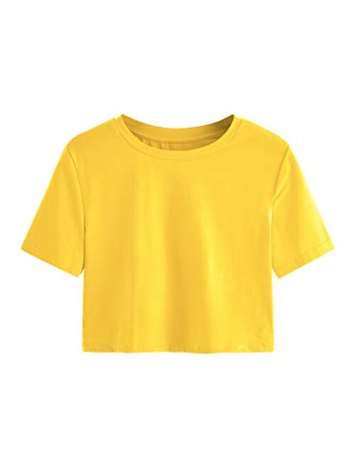 SweatyRocks Women's Casual Short Sleeve Crew Neck Basic Crop Top T Shirts