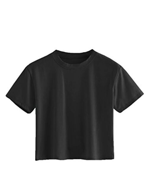 SweatyRocks Women's Casual Short Sleeve Crew Neck Basic Crop Top T Shirts