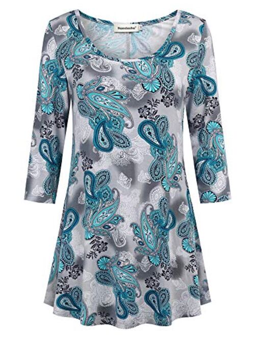 Nandashe Womens 3/4 Sleeves Floral Tunic Shirts Summer Casual Dressy Blouse Tops