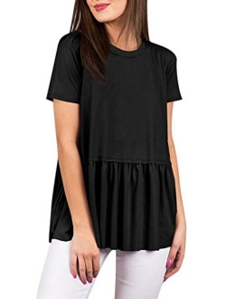 For G and PL Women Causal Flare Ruffle Swing Shirt Peplum Tops