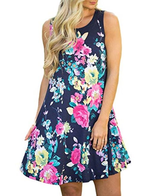 Spadehill Womens Summer Beach Floral Printed Sundress with Side Pockets