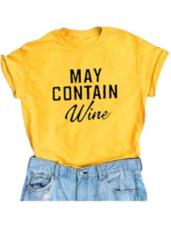 May Contain Wine T Shirt Alcohol Shirts Womens Letter Print Tops Funny Drinking Shirt Casual Short Sleeve Graphic Tees Top