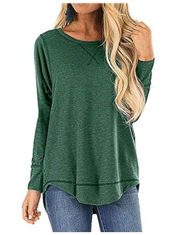 OURS Women's Casual Long Sleeve T-Shirts Cotton Tee Tops Loose V-Notch Short Sleeve Tunic Tops