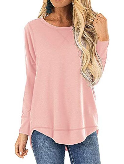 OURS Women's Casual Long Sleeve T-Shirts Cotton Tee Tops Loose V-Notch Short Sleeve Tunic Tops