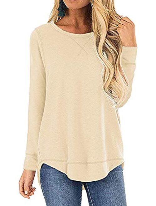 OURS Women's Casual Long Sleeve T-Shirts Cotton Tee Tops Loose V-Notch Short Sleeve Tunic Tops