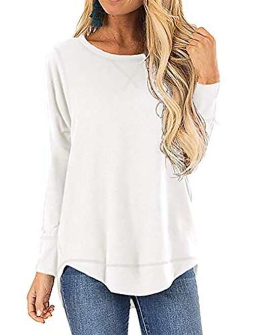 OURS Women's Casual Long Sleeve T-Shirts Cotton Tee Tops Loose V-Notch Short Sleeve Tunic Tops