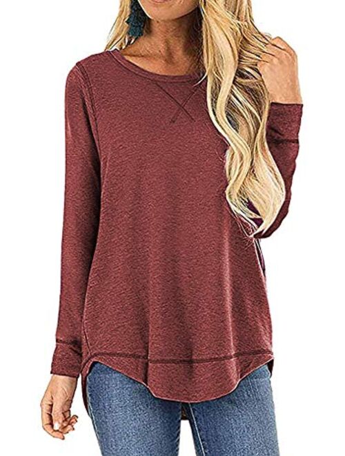 OURS Women's Casual Long Sleeve T-Shirts Cotton Tee Tops Loose V-Notch Short Sleeve Tunic Tops