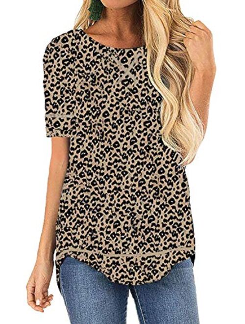 OURS Women's Casual Long Sleeve T-Shirts Cotton Tee Tops Loose V-Notch Short Sleeve Tunic Tops