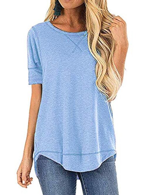 OURS Women's Casual Long Sleeve T-Shirts Cotton Tee Tops Loose V-Notch Short Sleeve Tunic Tops