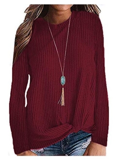 MISFAY Womens Casual Top Long Sleeve Cute Twist Knot Waffle Knit Shirts Tops