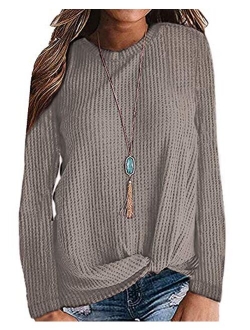 MISFAY Womens Casual Top Long Sleeve Cute Twist Knot Waffle Knit Shirts Tops