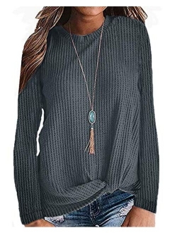 MISFAY Womens Casual Top Long Sleeve Cute Twist Knot Waffle Knit Shirts Tops