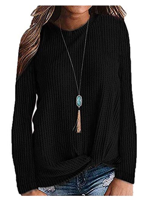 MISFAY Womens Casual Top Long Sleeve Cute Twist Knot Waffle Knit Shirts Tops