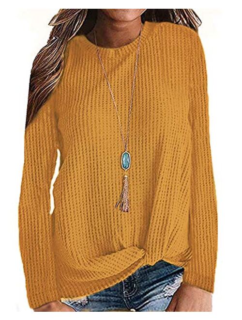 MISFAY Womens Casual Top Long Sleeve Cute Twist Knot Waffle Knit Shirts Tops