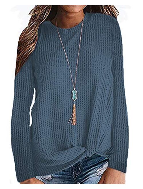 MISFAY Womens Casual Top Long Sleeve Cute Twist Knot Waffle Knit Shirts Tops