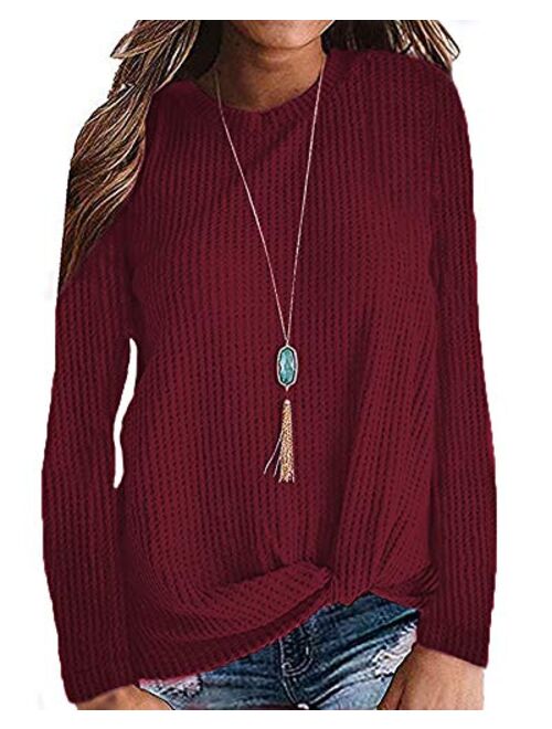 MISFAY Womens Casual Top Long Sleeve Cute Twist Knot Waffle Knit Shirts Tops