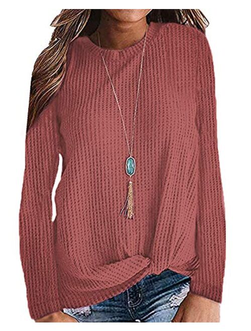 MISFAY Womens Casual Top Long Sleeve Cute Twist Knot Waffle Knit Shirts Tops