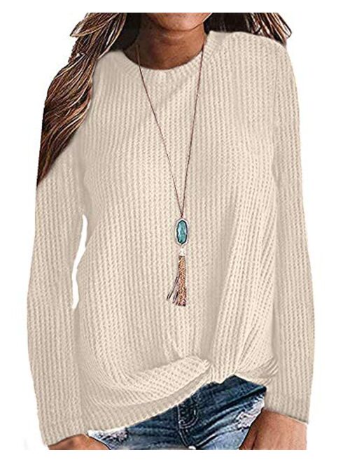 MISFAY Womens Casual Top Long Sleeve Cute Twist Knot Waffle Knit Shirts Tops