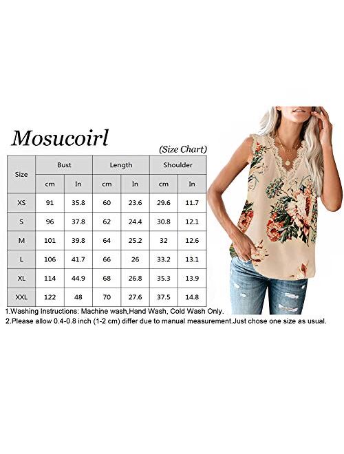 Mosucoirl Women V-Neck Lace Trim Cami Tank top Casual Sleeveless Lightweight Blouse Shirt