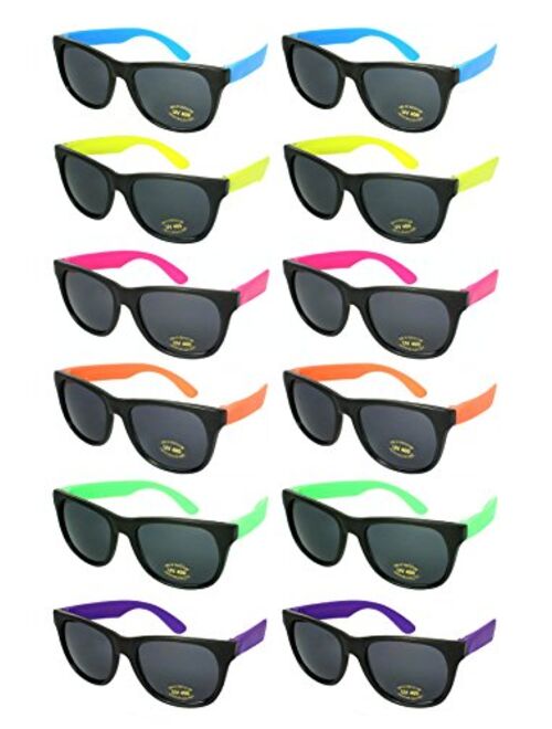 Edge I-Wear 12 Bulk 80s Neon Party Sunglasses for Adult Party Favors with CPSIA certified-Lead(Pb) Content Free