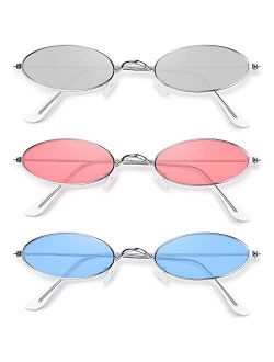 3 Pieces Vintage Oval Sunglasses Metal Frame Oval Sunglasses Slender Candy Color Sunglasses