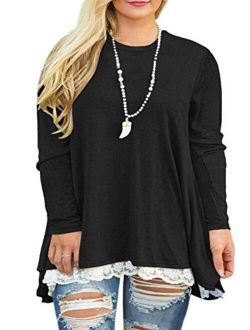 VISLILY Womens Plus Size Tunic Tops Casual Lace Long Sleeve A-Line Blouse Shirt