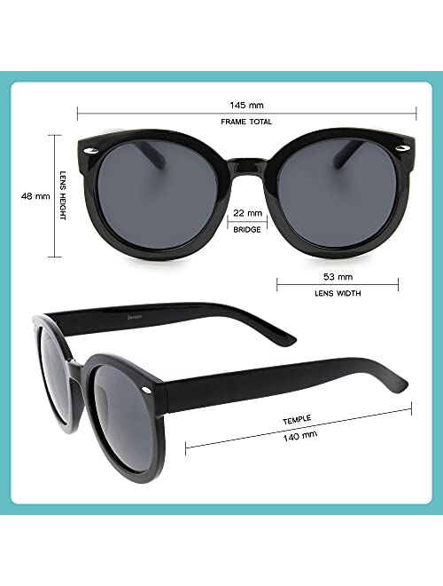 zeroUV - Round Retro Oversized Sunglasses for Women with Colored Mirror and Neutral Lens 53mm