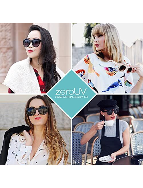 zeroUV - Round Retro Oversized Sunglasses for Women with Colored Mirror and Neutral Lens 53mm