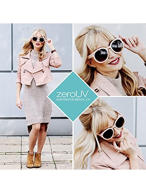 zeroUV - Round Retro Oversized Sunglasses for Women with Colored Mirror and Neutral Lens 53mm