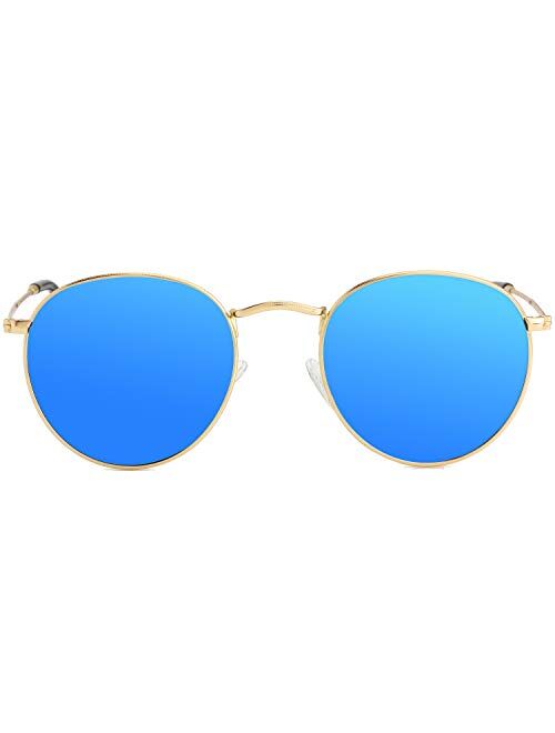 Small Round Polarized Sunglasses for Men Women Mirrored Lens Classic Circle Sun Glasses