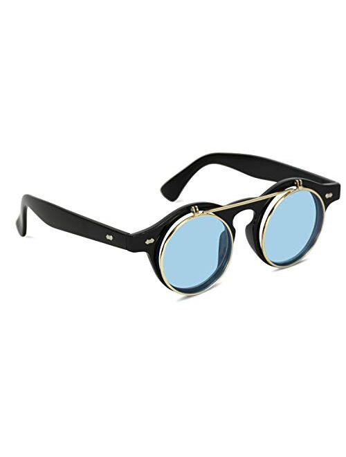 Flip up Cyber Steampunk Round Circle Retro Sunglasses