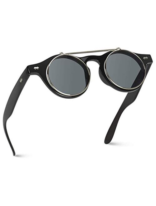 Flip up Cyber Steampunk Round Circle Retro Sunglasses