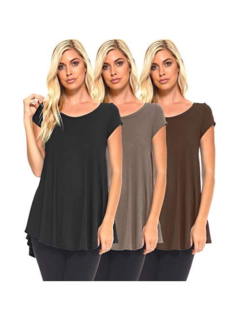 Isaac Liev Women's Tunic Top 3 Pack Casual Short Sleeve Scoop Neck Soft Flowy Swing Summer Blouse T Shirts Made in USA