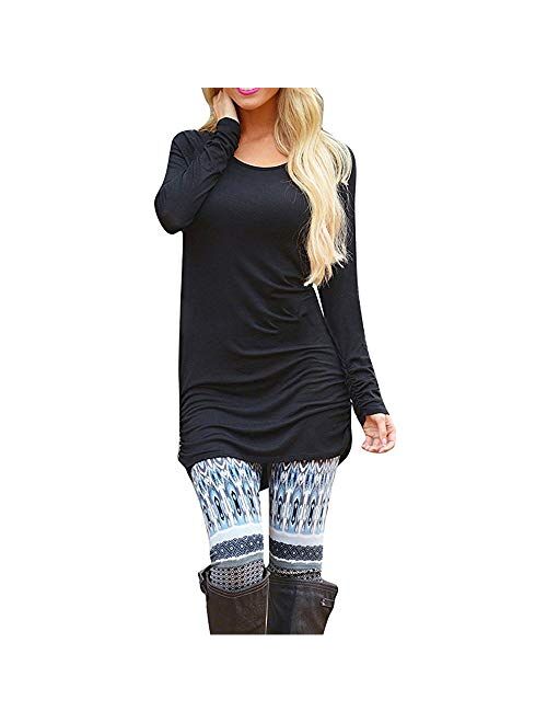 Sherosa Womens Basic Casual Long Sleeve Slim Fit T Shirt Dress Tunic Top