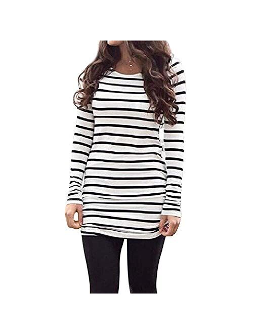 Sherosa Womens Basic Casual Long Sleeve Slim Fit T Shirt Dress Tunic Top