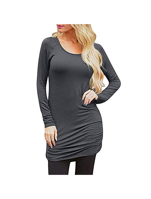 Sherosa Womens Basic Casual Long Sleeve Slim Fit T Shirt Dress Tunic Top