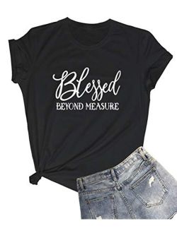 LOOKFACE Women Blessed Beyong Measure Gprahic Funny Cute T Shirts(Gift Ideas)