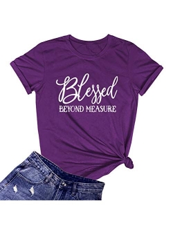 LOOKFACE Women Blessed Beyong Measure Gprahic Funny Cute T Shirts(Gift Ideas)