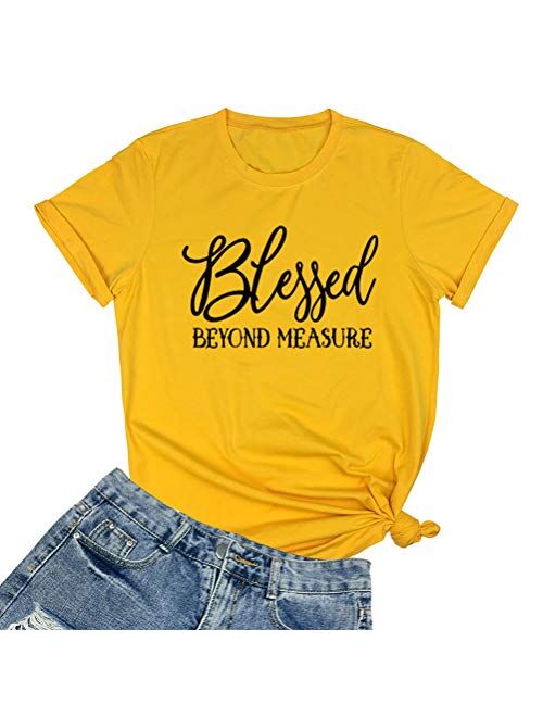 LOOKFACE Women Blessed Beyong Measure Gprahic Funny Cute T Shirts(Gift Ideas)