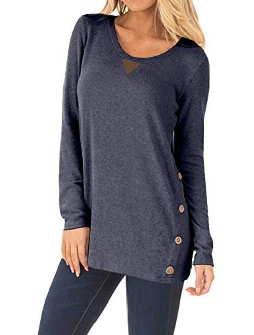 Spadehill Women Long Sleeve Shirt with Faux Suede Elbow Patches and Button