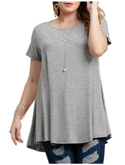 ZENNILO Women Casual Loose Fit Swing Flare Tunic Tops Basic Plus Size Flowy Shirt