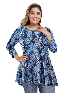 ZENNILO Women Casual Loose Fit Swing Flare Tunic Tops Basic Plus Size Flowy Shirt