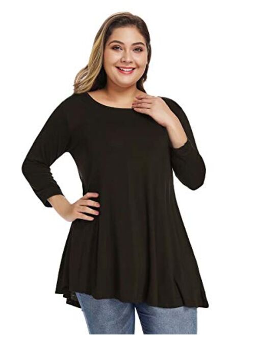 ZENNILO Women Casual Loose Fit Swing Flare Tunic Tops Basic Plus Size Flowy Shirt