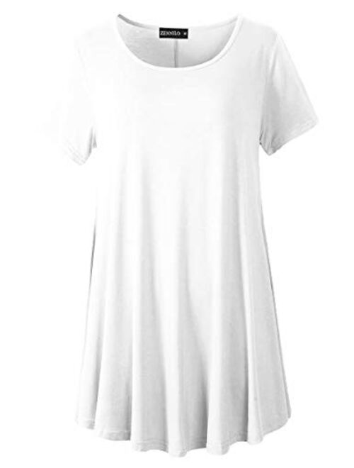 ZENNILO Women Casual Loose Fit Swing Flare Tunic Tops Basic Plus Size Flowy Shirt